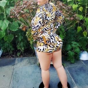 Fashion Nova Yellow & Black Baroque Print Long Sleeve Shorts Romper Size XL Sexy